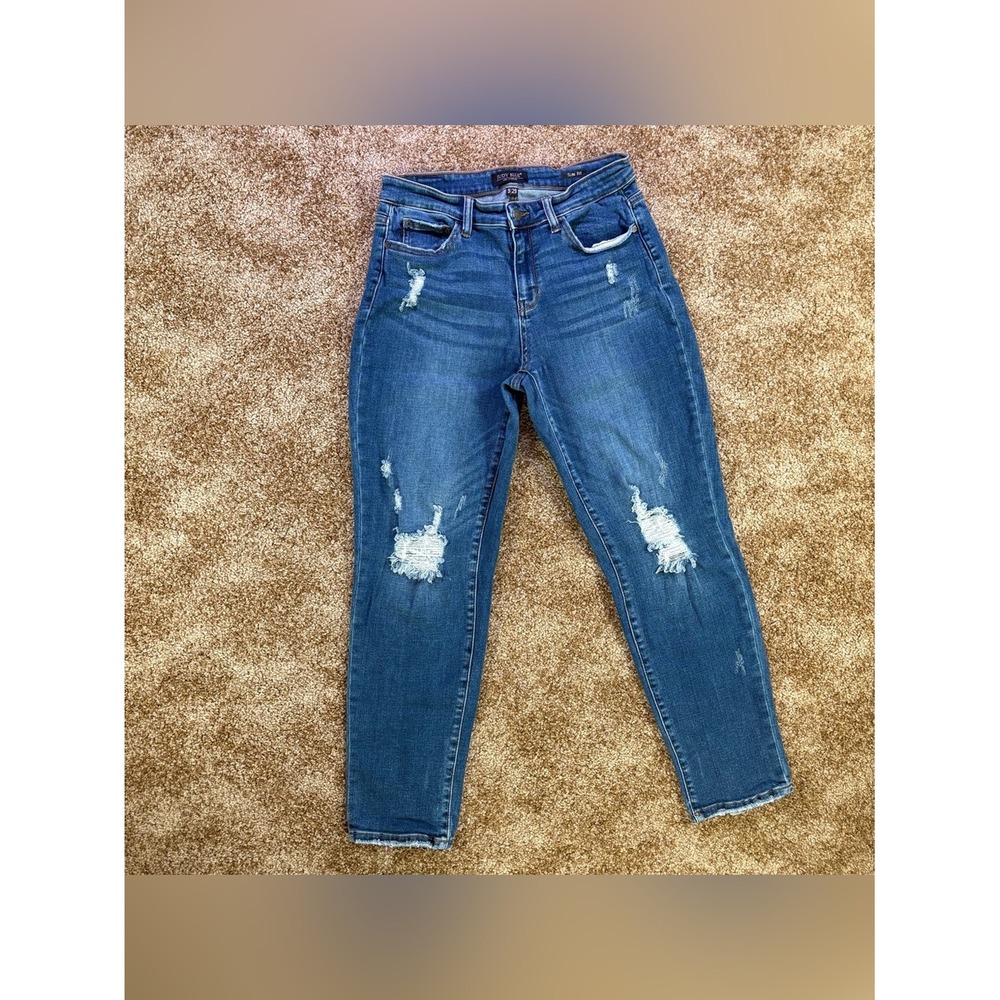 Judy Blue Slim Fit Distressed Skinny Jeans Size 9/29 Medium Wash Stretch‎ Denim